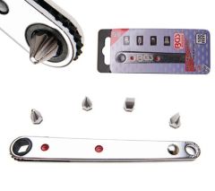 Clé à cliquet extra plate avec 4 embouts ultra courts